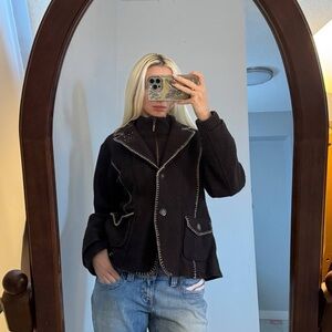 Deep Brown Women's Jacket with Stitch Detailing